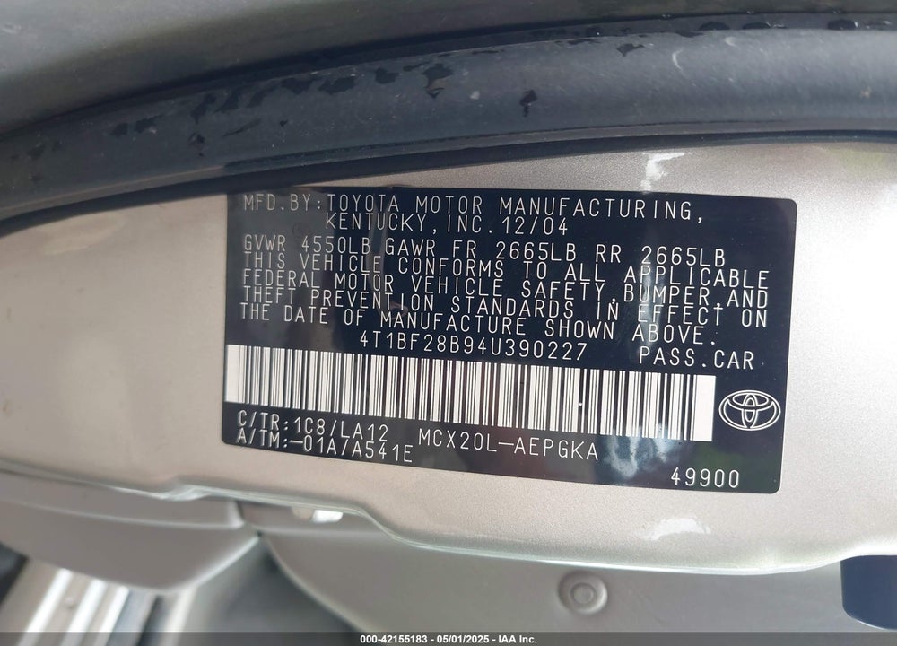 2004 TOYOTA AVALON XLS VIN: 4T1BF28B94U390227