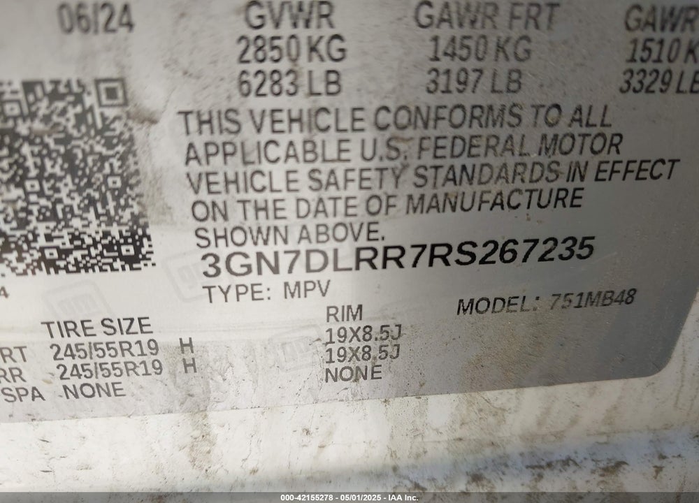 2024 CHEVROLET EQUINOX EV VIN: 3GN7DLRR7RS267235