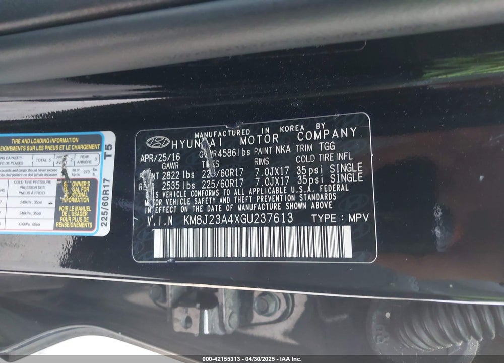 2016 HYUNDAI TUCSON VIN: KM8J23A4XGU237613