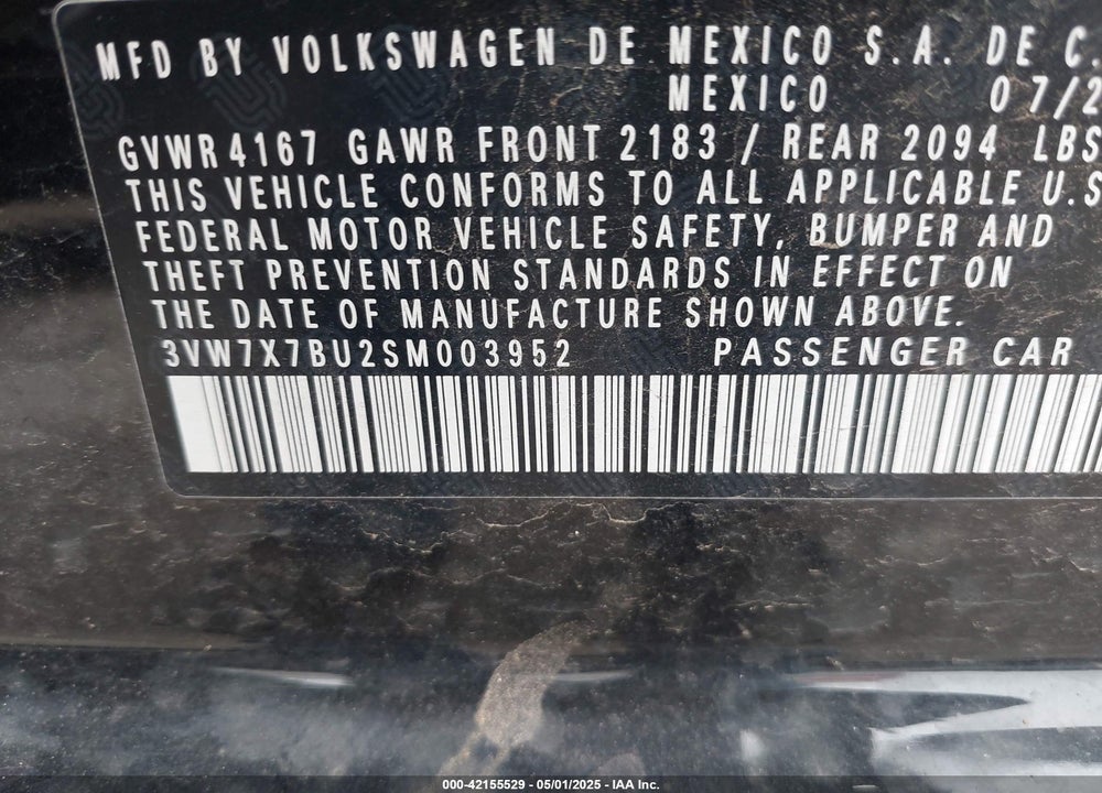 2025 VOLKSWAGEN JETTA 1.5T SE VIN: 3VW7X7BU2SM003952