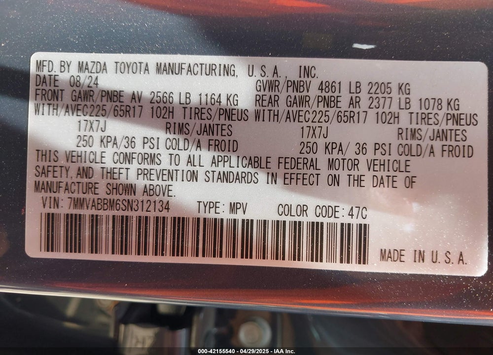 2025 MAZDA CX-50 VIN: 7MMVABBM6SN312134
