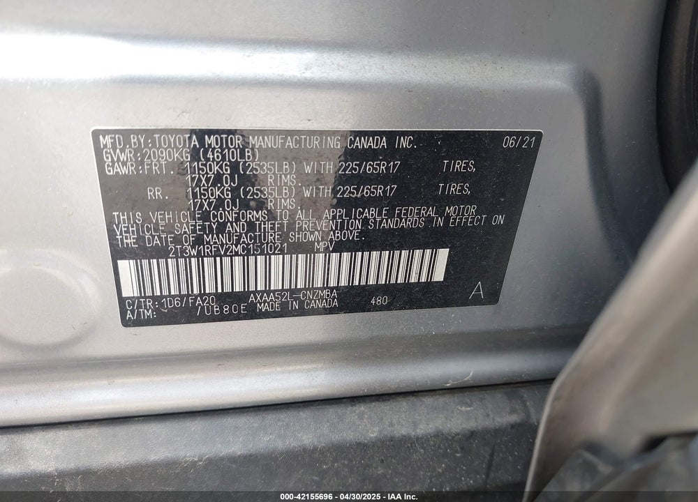 2021 TOYOTA RAV4 VIN: 2T3W1RFV2MC151021