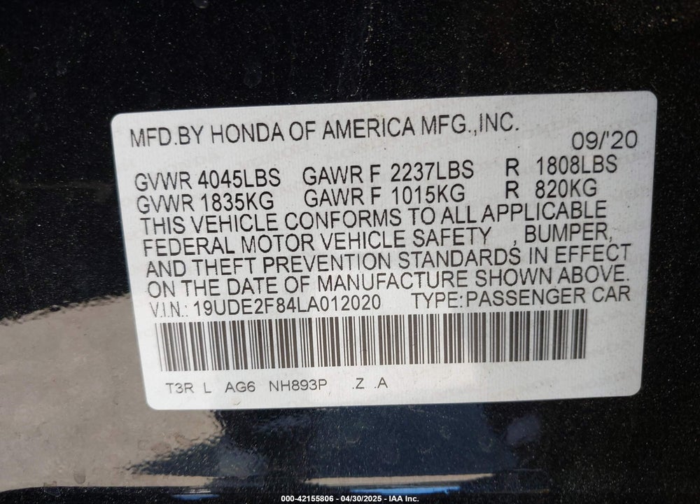2020 ACURA ILX PREMIUM A-SPEC PACKAGES/TECHNOLOGY A-SPEC PACKAGES VIN: 19UDE2F84LA012020