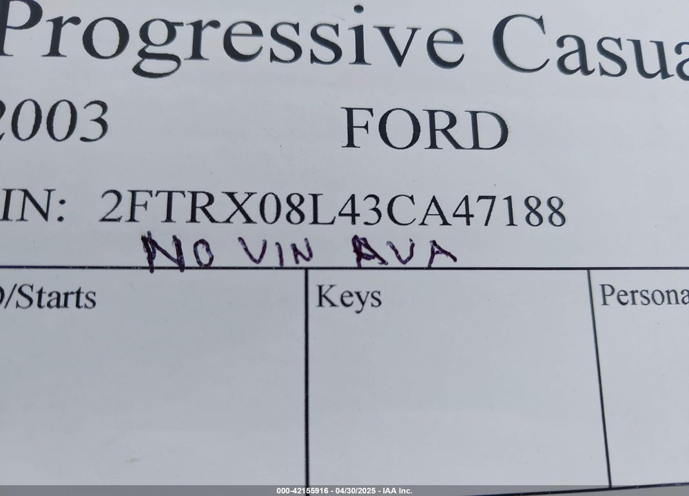 2003 FORD F-150 LARIAT/XL/XLT VIN: 2FTRX08L43CA47188