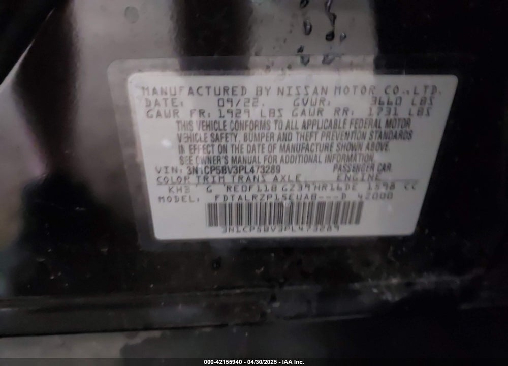 2023 NISSAN KICKS VIN: 3N1CP5BV3PL473289