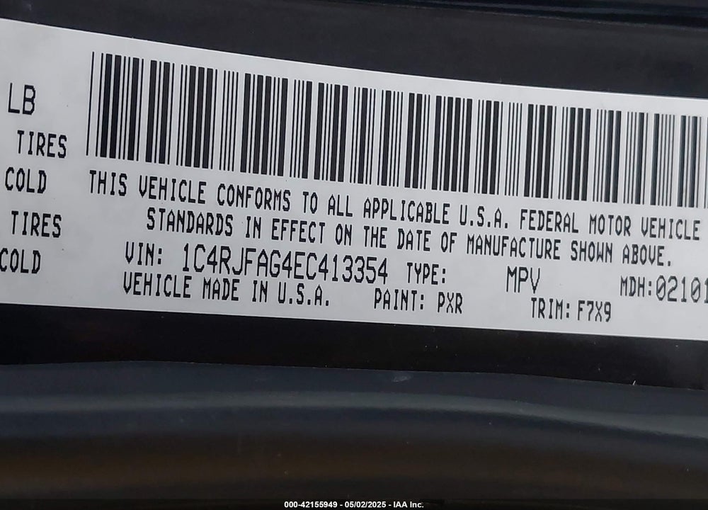 2014 JEEP GRAND CHEROKEE LAREDO VIN: 1C4RJFAG4EC413354
