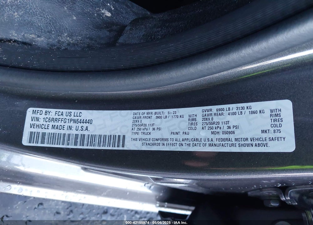 2023 RAM 1500 VIN: 1C6RRFFG1PN644440