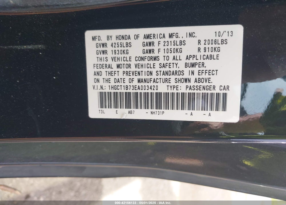 2014 HONDA ACCORD VIN: 1HGCT1B73EA003420