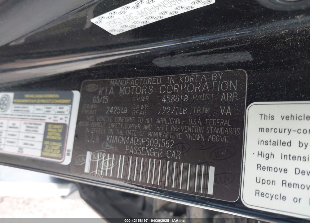 2015 KIA OPTIMA HYBRID EX VIN: KNAGN4AD9F5091562