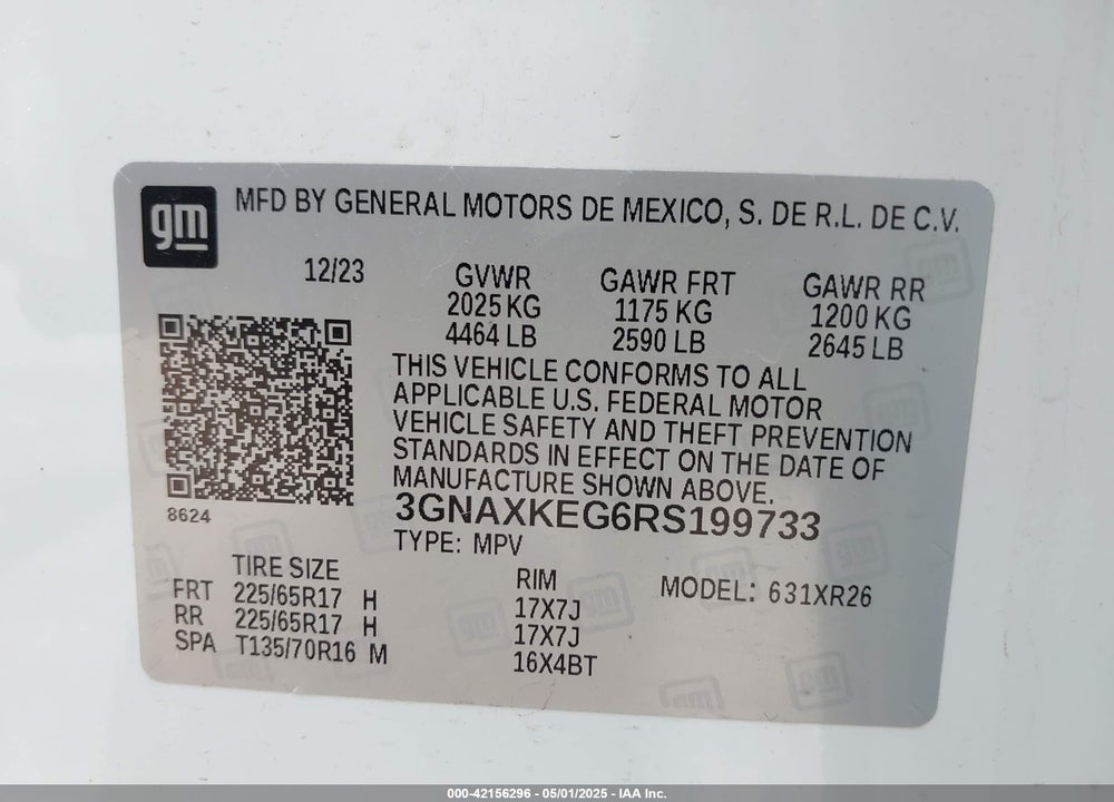2024 CHEVROLET EQUINOX FWD LT VIN: 3GNAXKEG6RS199733
