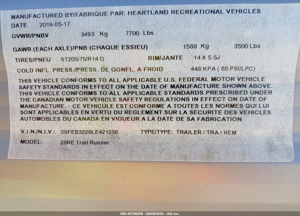 2020 TRAI RUNNER 28RE VIN: 5SFEB3226LE421256