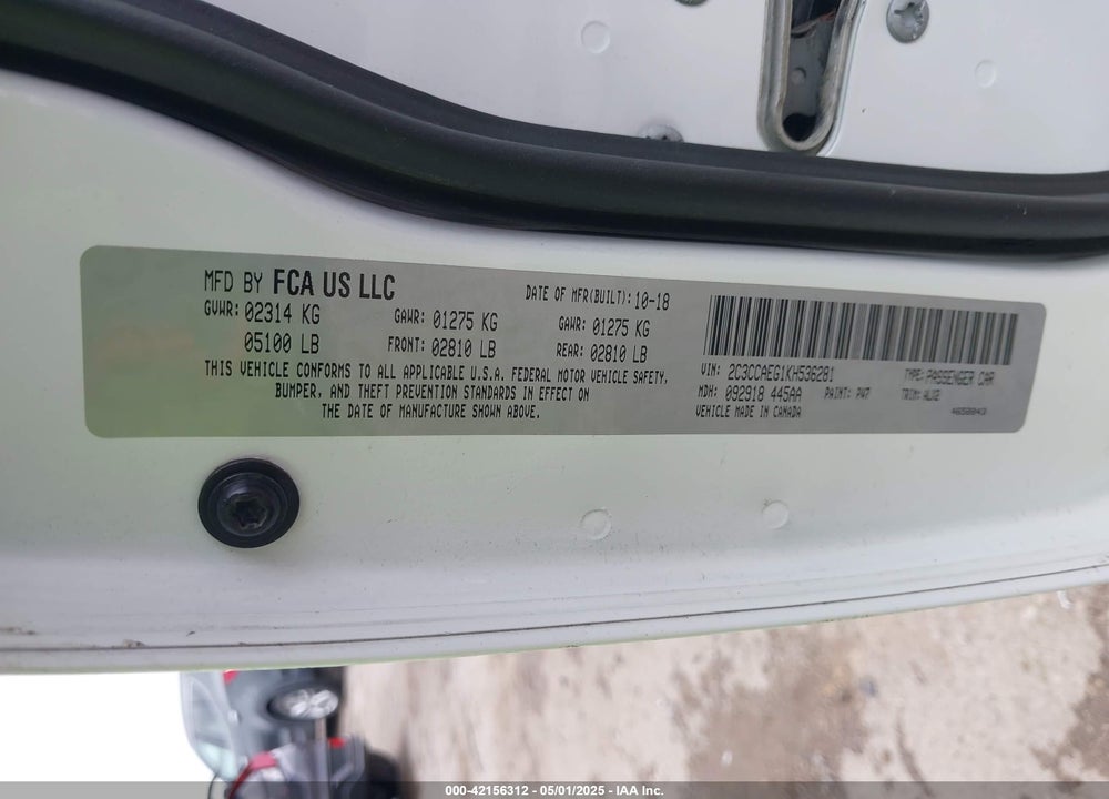 2019 CHRYSLER 300 VIN: 2C3CCAEG1KH536281