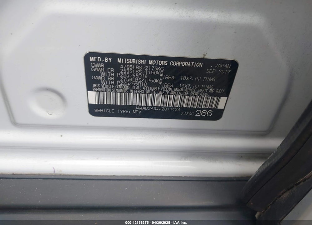 2018 MITSUBISHI OUTLANDER VIN: JA4AD2A34JZ014424