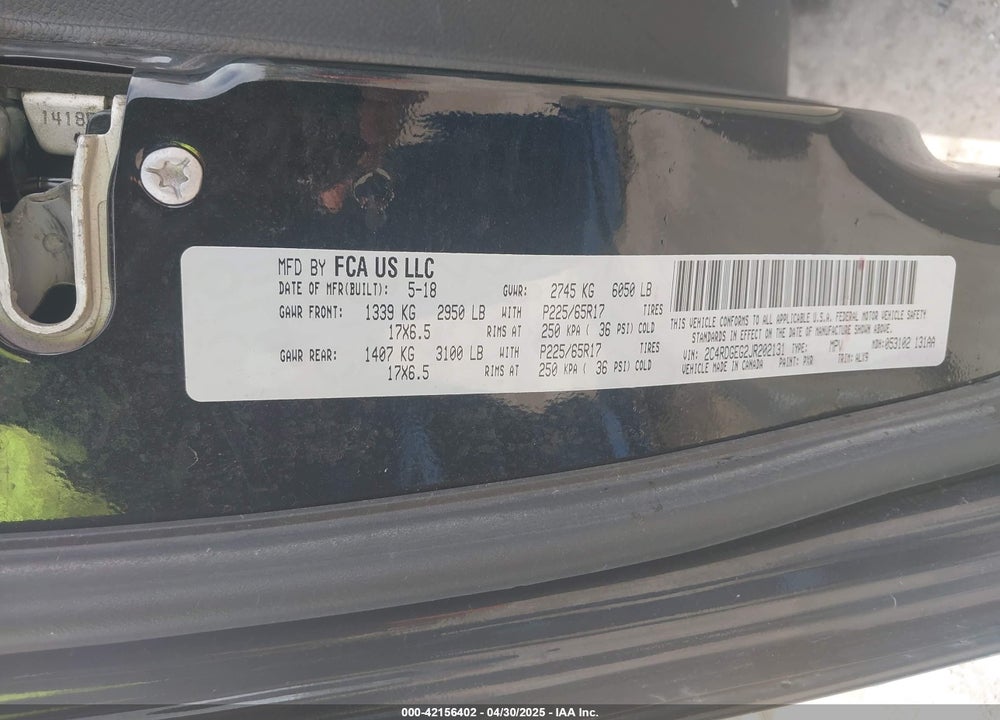 2018 DODGE GRAND CARAVAN VIN: 2C4RDGEG2JR202131