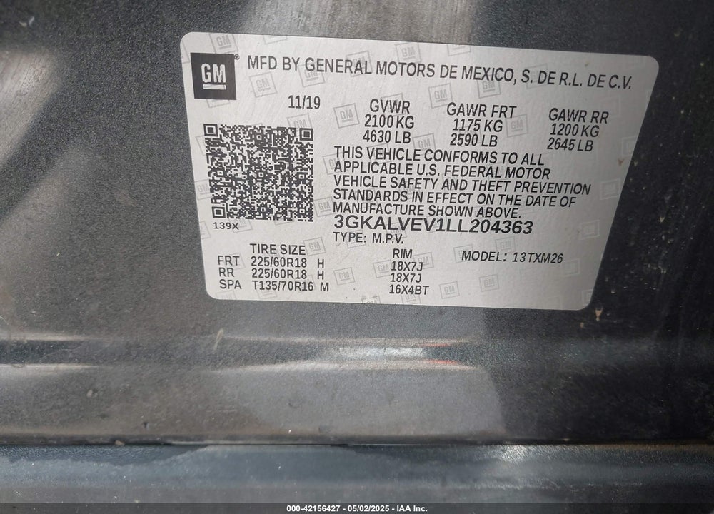 2020 GMC TERRAIN VIN: 3GKALVEV1LL204363