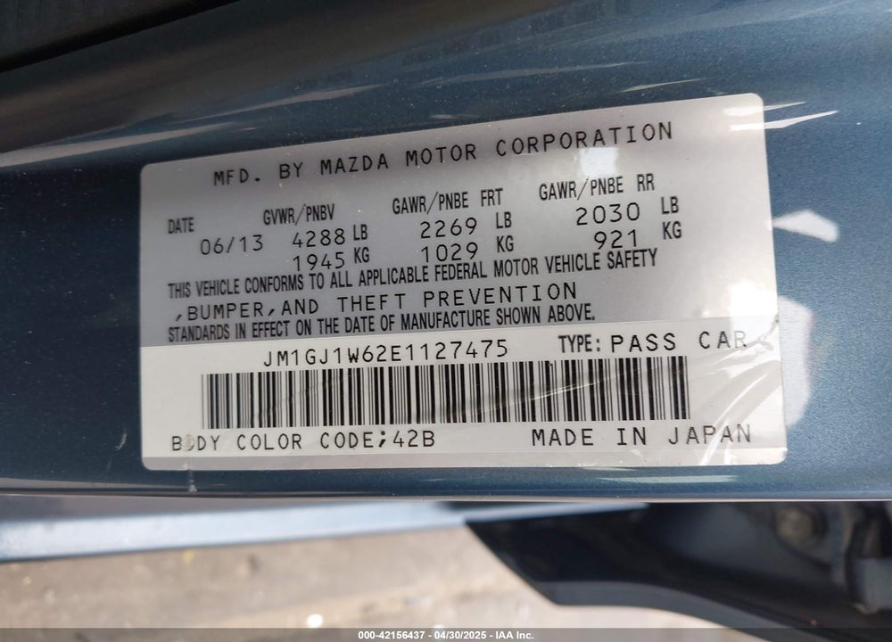 2014 MAZDA 6 I GRAND TOURING VIN: JM1GJ1W62E1127475