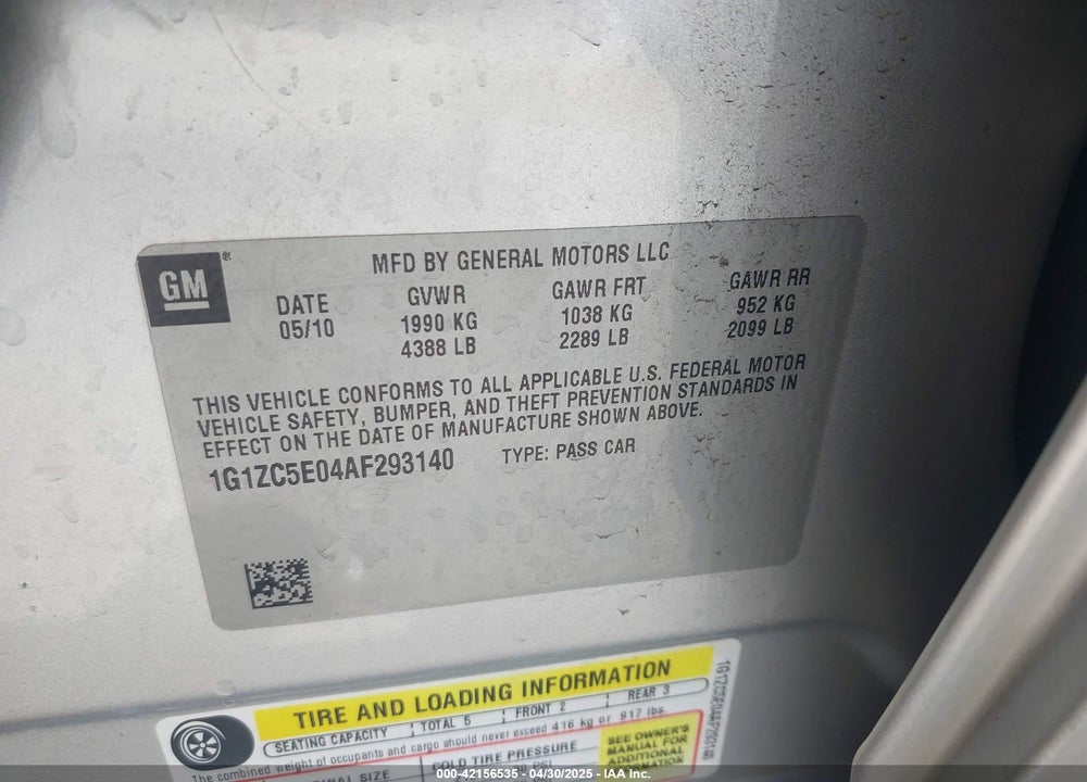 2010 CHEVROLET MALIBU VIN: 1G1ZC5E04AF293140