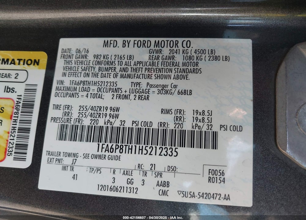 2017 FORD MUSTANG ECOBOOST VIN: 1FA6P8TH1H5212335