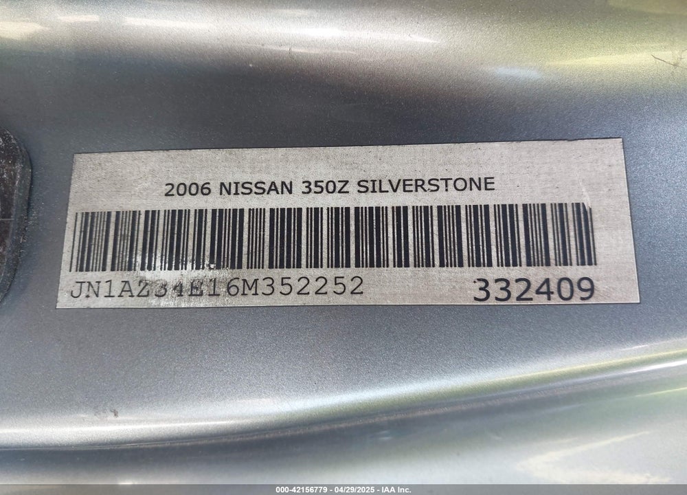 2006 NISSAN 350Z TOURING VIN: JN1AZ34E16M352252