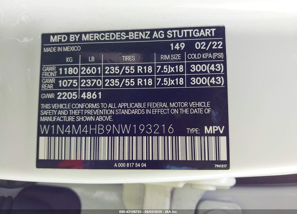 2022 MERCEDES-BENZ GLB 250 4MATIC VIN: W1N4M4HB9NW193216