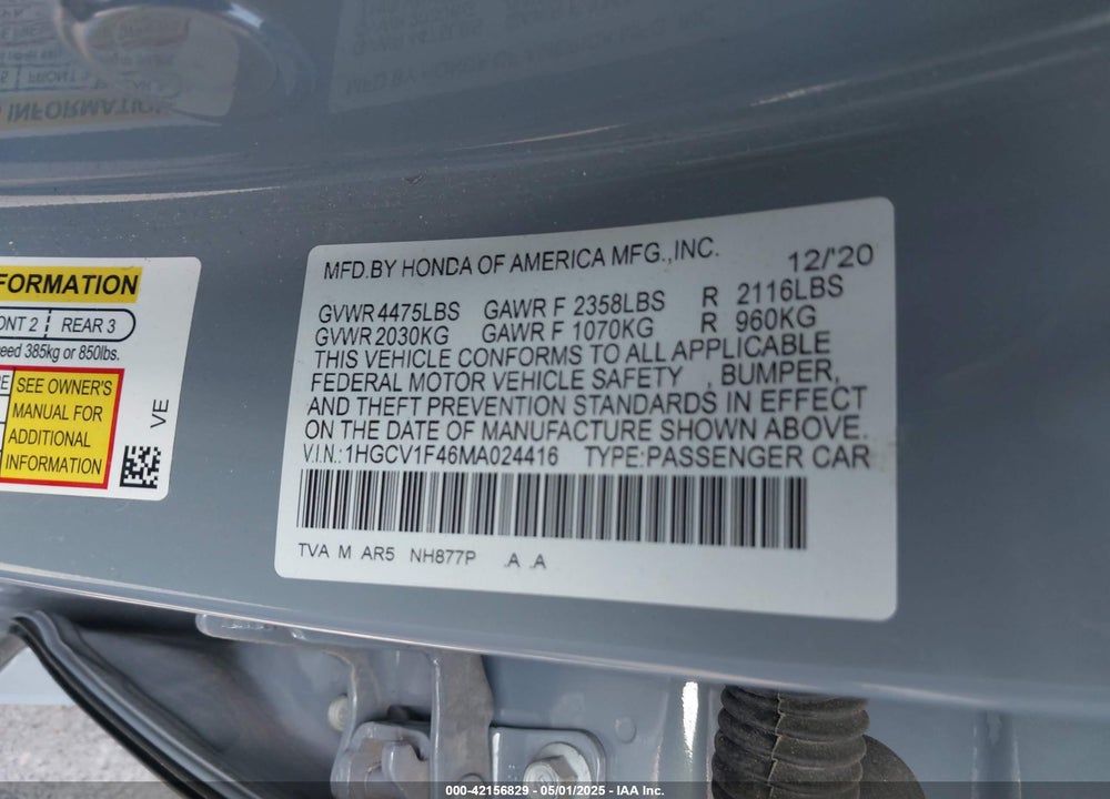 2021 HONDA ACCORD SPORT SPECIAL EDITION VIN: 1HGCV1F46MA024416