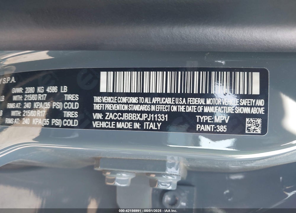 2018 JEEP RENEGADE VIN: ZACCJBBBXJPJ11331