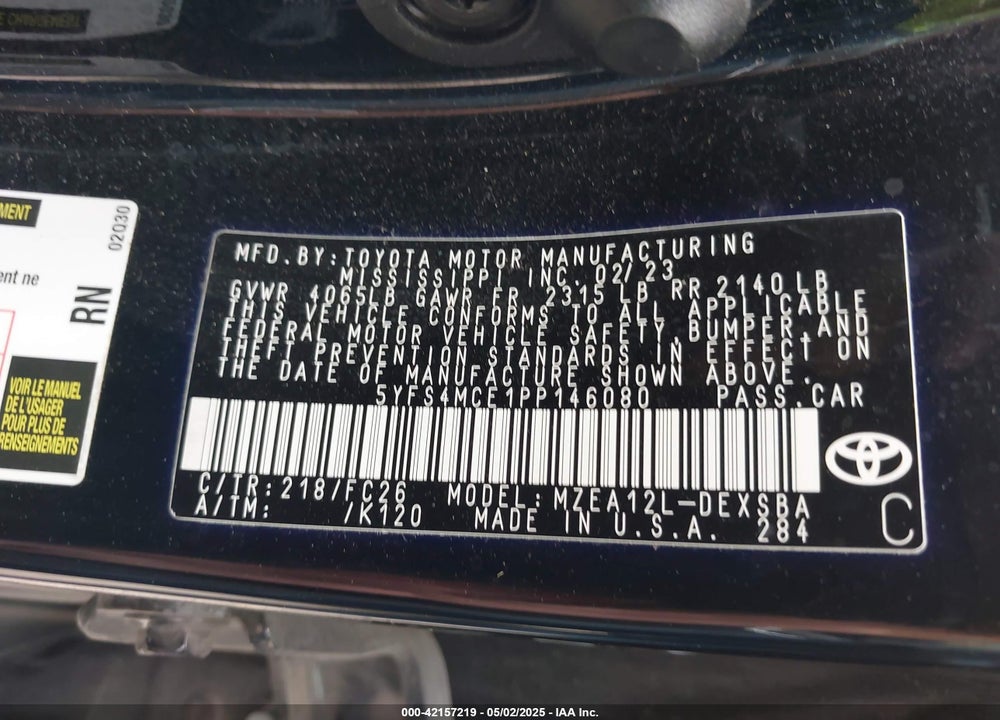 2023 TOYOTA COROLLA SE VIN: 5YFS4MCE1PP146080