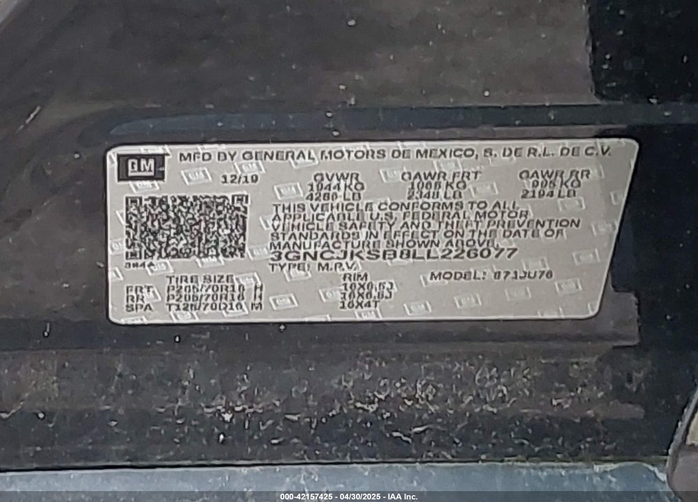 2020 CHEVROLET TRAX FWD LS VIN: 3GNCJKSB8LL226077