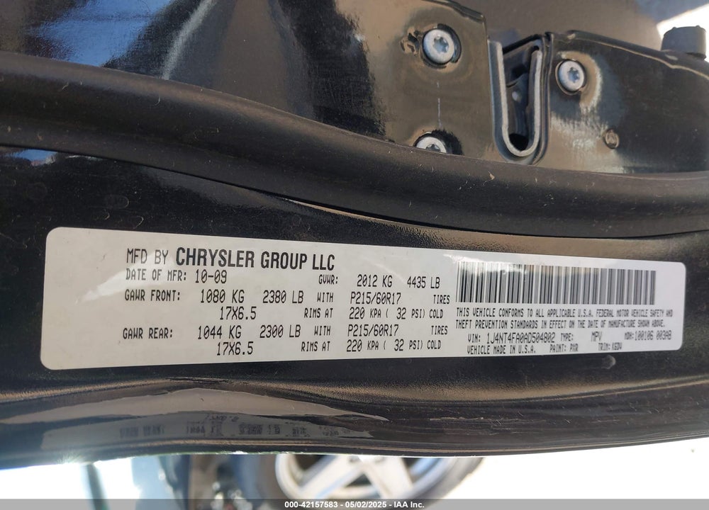 2010 JEEP COMPASS SPORT VIN: 1J4NT4FA0AD504802
