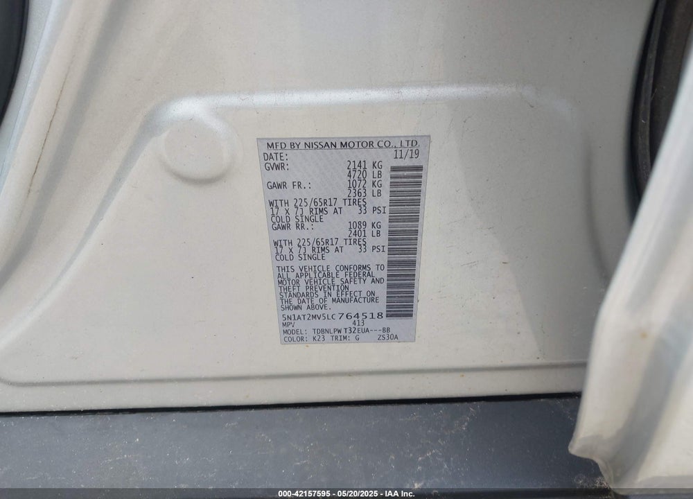 2020 NISSAN ROGUE VIN: 5N1AT2MV5LC764518