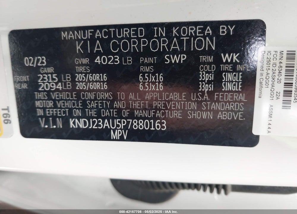 2023 KIA SOUL VIN: KNDJ23AU5P7880163