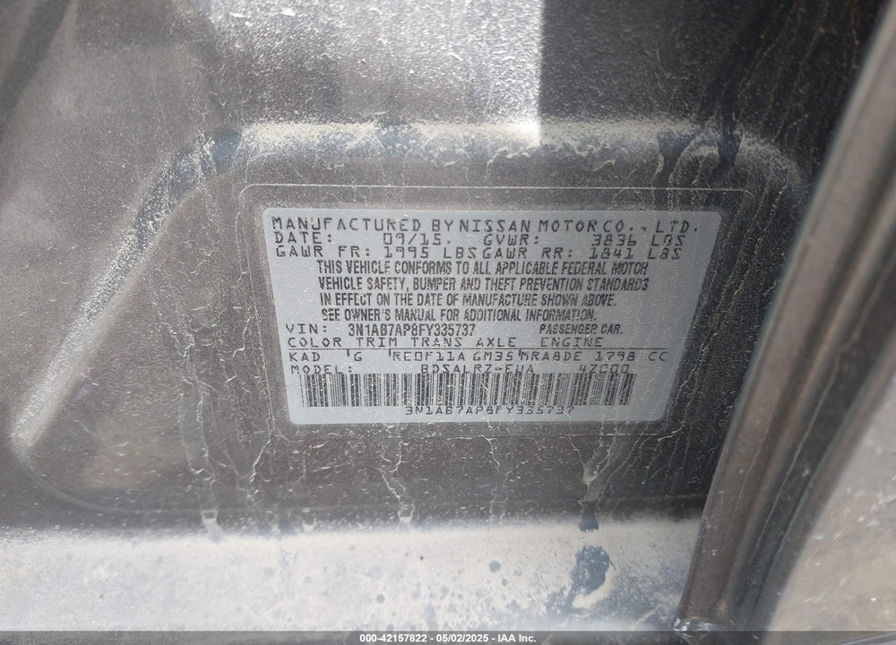 2015 NISSAN SENTRA SR VIN: 3N1AB7AP8FY335737