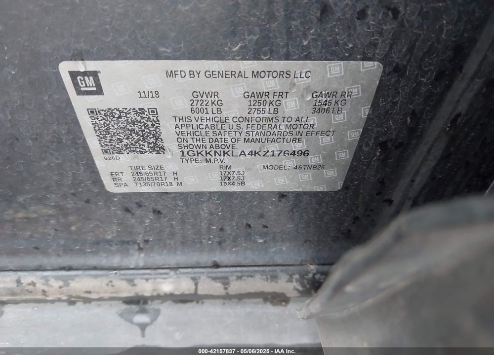 2019 GMC ACADIA VIN: 1GKKNKLA4KZ176496