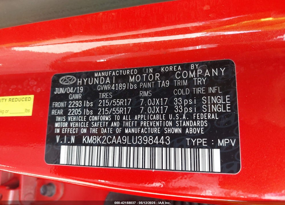 2020 HYUNDAI KONA VIN: KM8K2CAA9LU398443