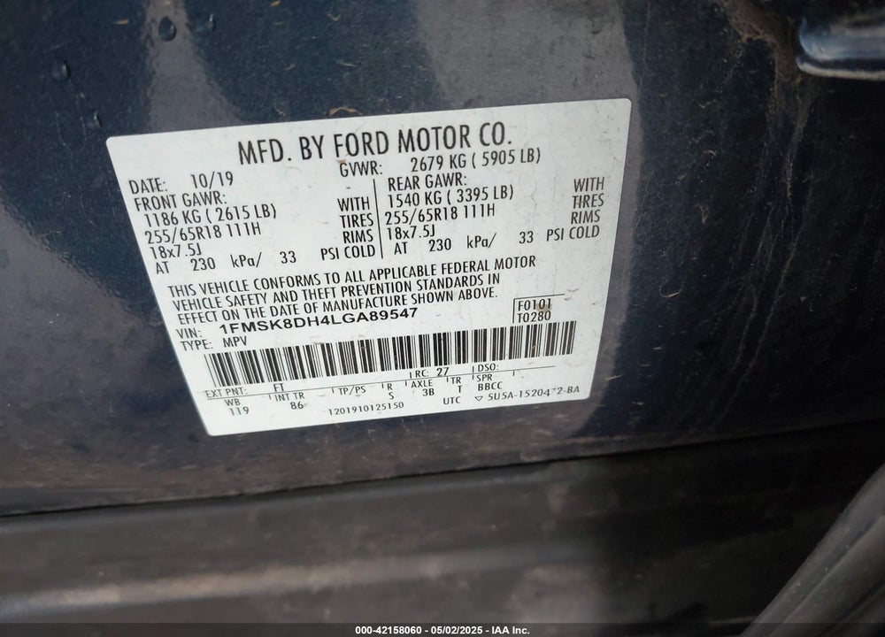 2020 FORD EXPLORER XLT VIN: 1FMSK8DH4LGA89547