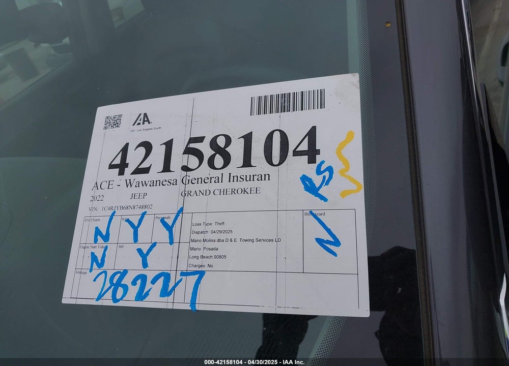 2022 JEEP GRAND CHEROKEE VIN: 1C4RJYB68N8748802