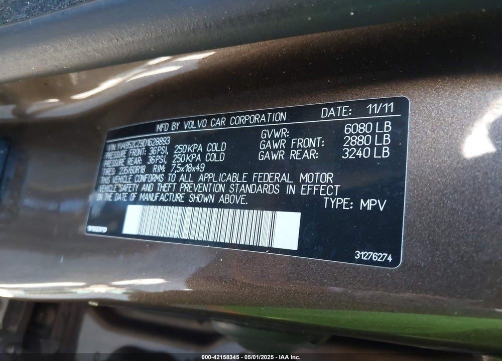 2013 VOLVO XC90 VIN: YV4952CZ9D1628893