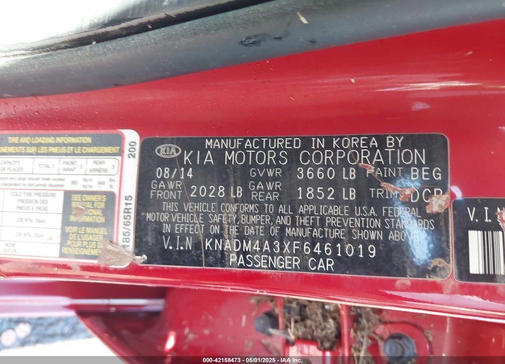 2015 KIA RIO LX VIN: KNADM4A3XF6461019