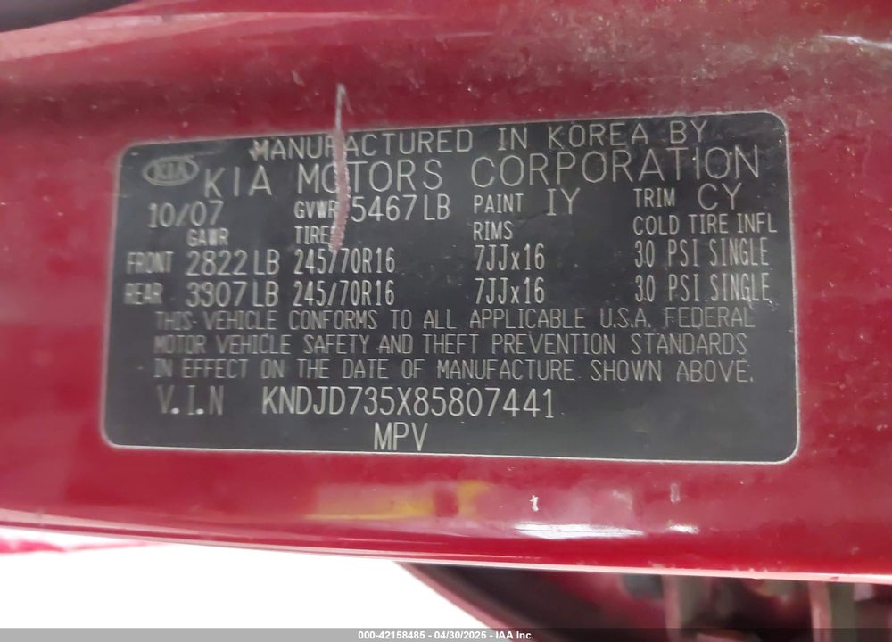 2008 KIA SORENTO LX VIN: KNDJD735X85807441