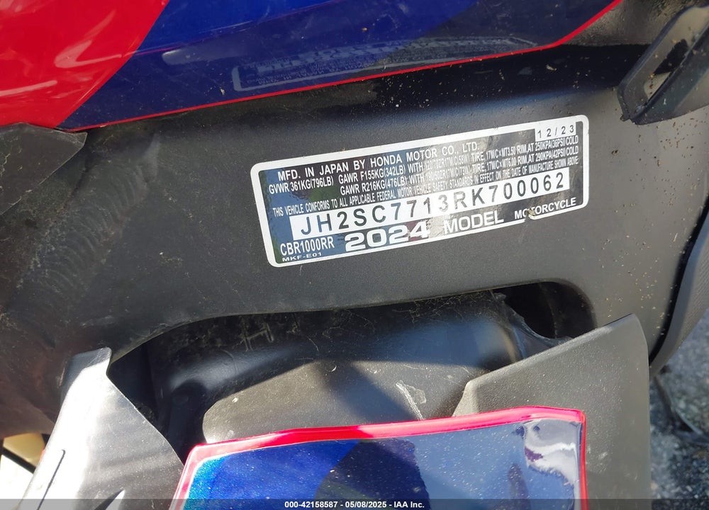 2024 HONDA CBR1000 RR VIN: JH2SC7713RK700062