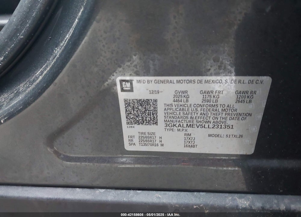 2020 GMC TERRAIN VIN: 3GKALMEV5LL231351
