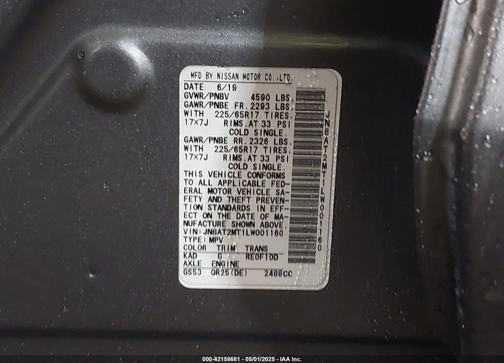 2020 NISSAN ROGUE VIN: JN8AT2MT1LW001160