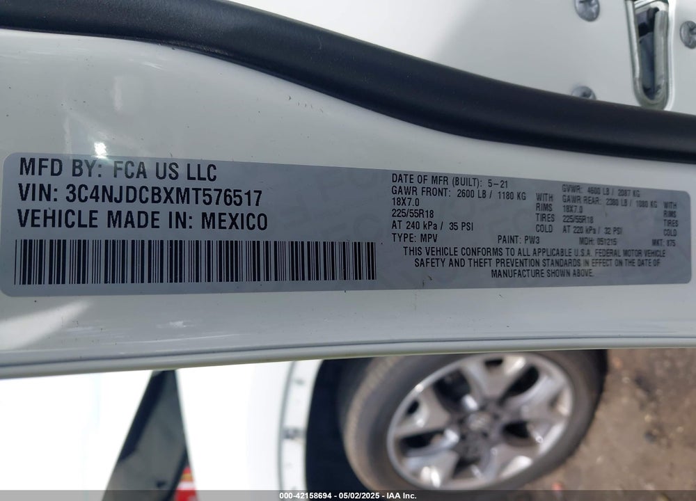 2021 JEEP COMPASS VIN: 3C4NJDCBXMT576517