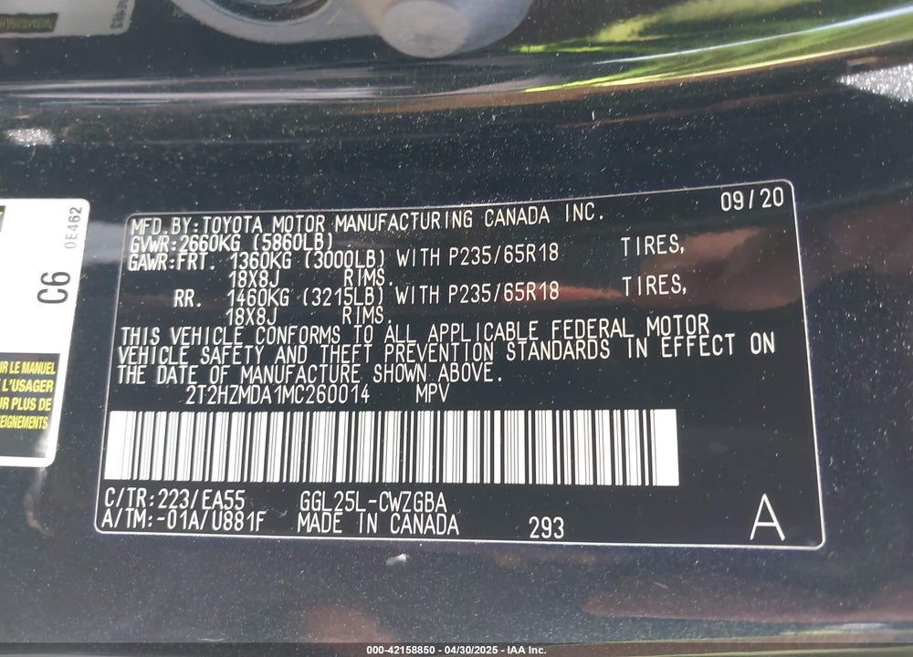 2021 LEXUS RX 350 VIN: 2T2HZMDA1MC260014