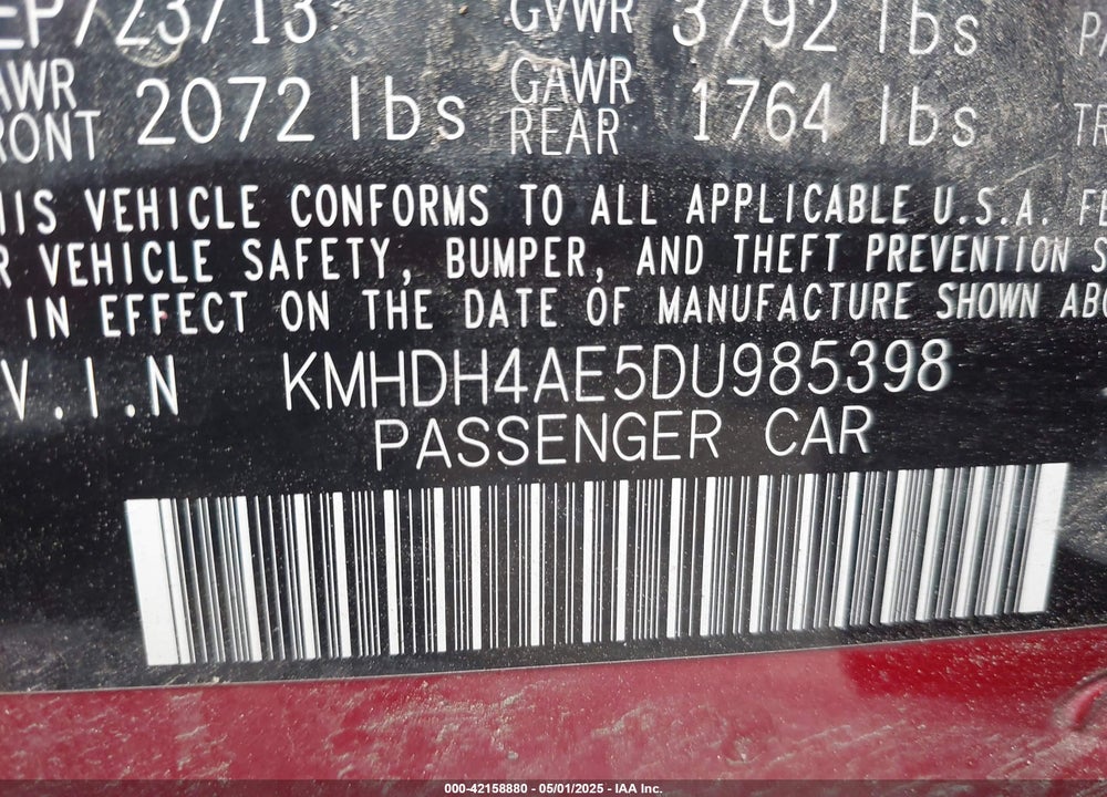 2013 HYUNDAI ELANTRA VIN: KMHDH4AE5DU985398
