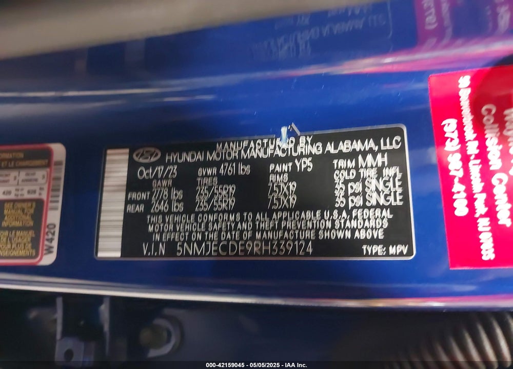 2024 HYUNDAI TUCSON VIN: 5NMJECDE9RH339124