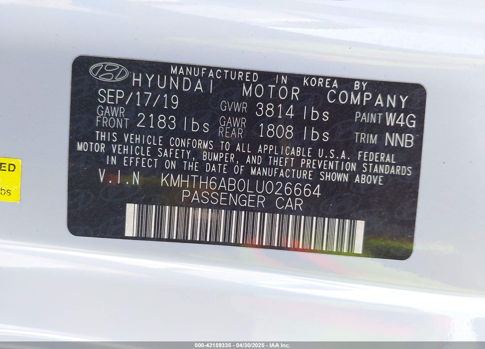 2020 HYUNDAI VELOSTER TURBO R-SPEC VIN: KMHTH6AB0LU026664