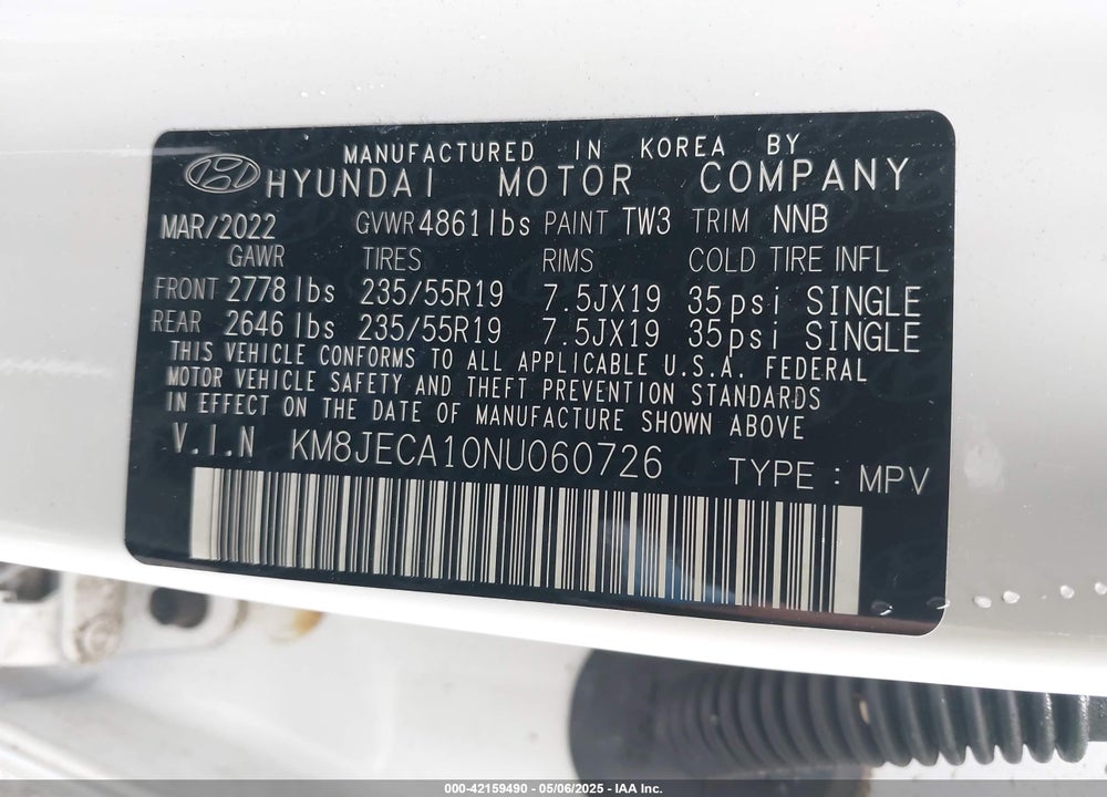 2022 HYUNDAI TUCSON HYBRID VIN: KM8JECA10NU060726