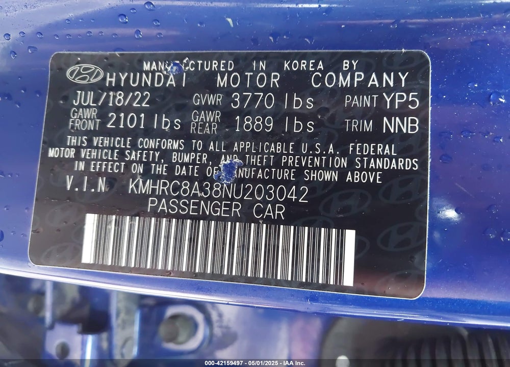 2022 HYUNDAI VENUE LIMITED VIN: KMHRC8A38NU203042