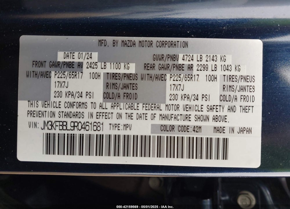 2024 MAZDA CX-5 VIN: JM3KFBBL9R0461681